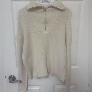 Suzy Shier Cream Half-Zip V-Neck Sweater